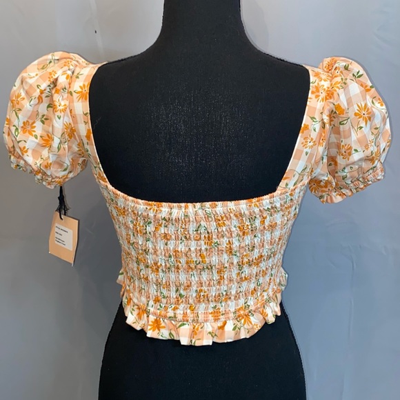 Smak Parlour Peach Gingham Smocked Crop Top Size XS NWT - Picture 5 of 5